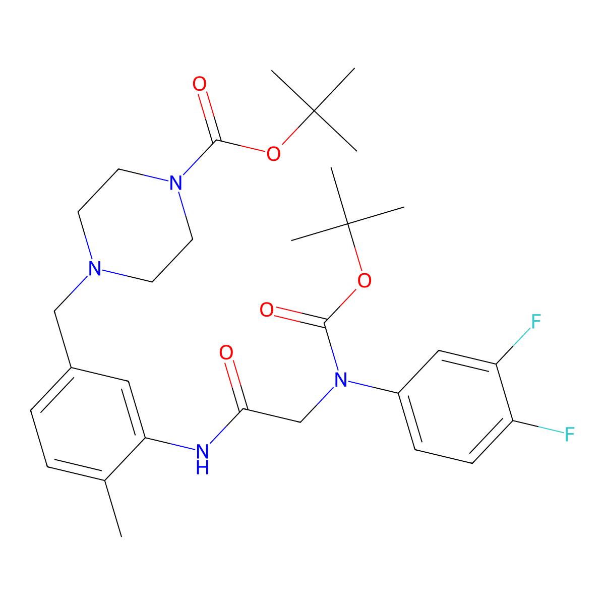 4-(3-{2-[Tert-butoxycarbonyl-(3,4-difluoro-phenyl)-amino]-acetylamino}-4-methyl-benzyl)-piperazine-1-carboxylic acid tert-butyl ester molecular structure, CAS 309712-84-3