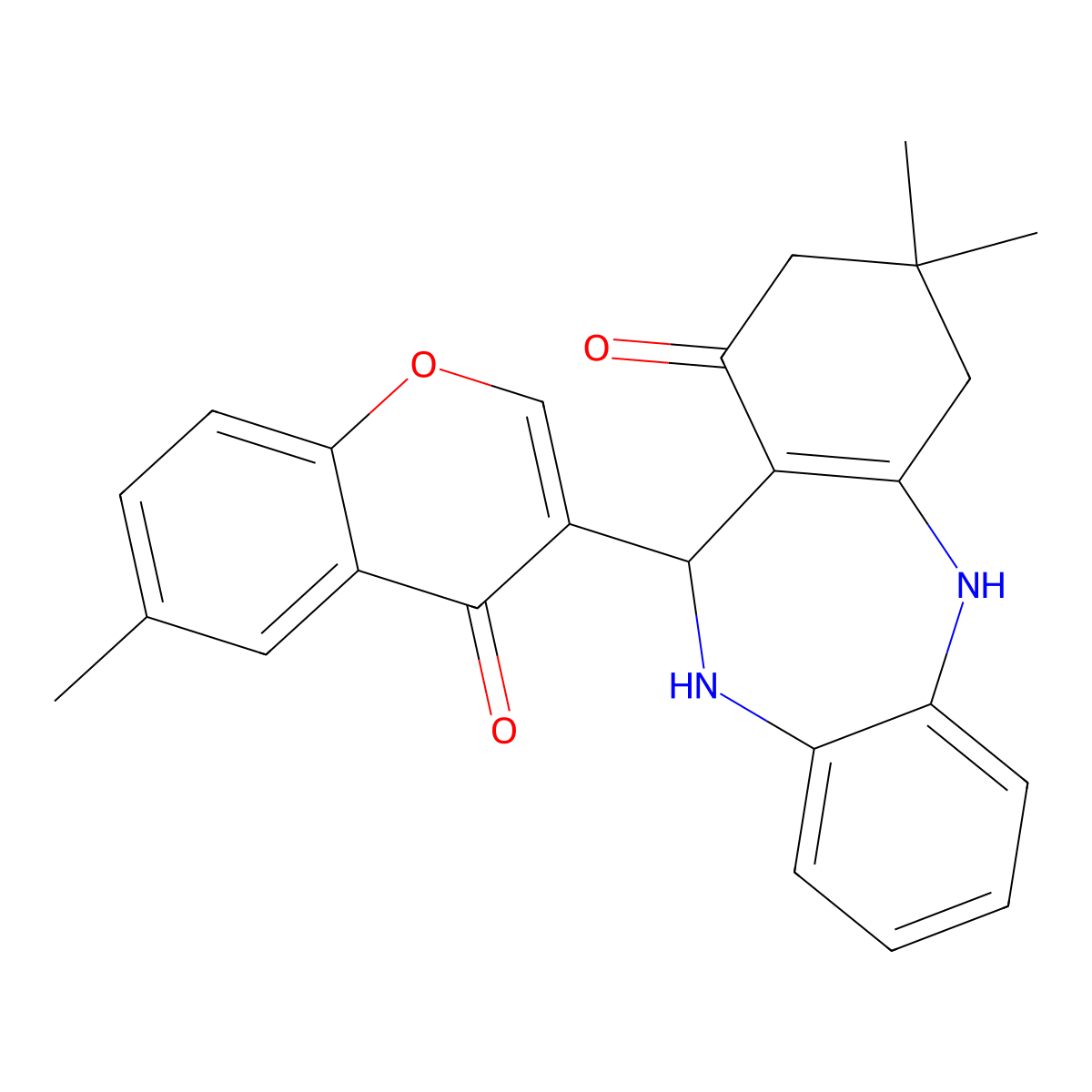 3,3-dimethyl-11-(6-methyl-4-oxo-4H-chromen-3-yl)-2,3,4,5,10,11-hexahydro-1H-dibenzo[b,e][1,4]diazepin-1-one molecular structure, CAS 309719-72-0