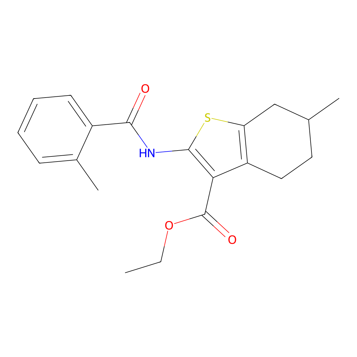 Ethyl 6-methyl-2-[(2-methylbenzoyl)amino]-4,5,6,7-tetrahydro-1-benzothiophene-3-carboxylate molecular structure, CAS 309721-15-1