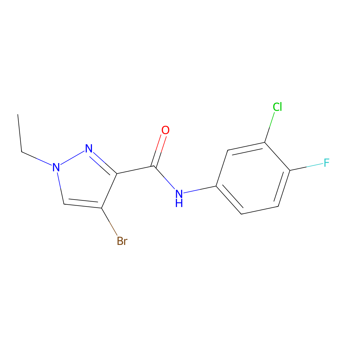 4-bromo-N-(3-chloro-4-fluorophenyl)-1-ethyl-1H-pyrazole-3-carboxamide molecular structure, CAS 309724-87-6