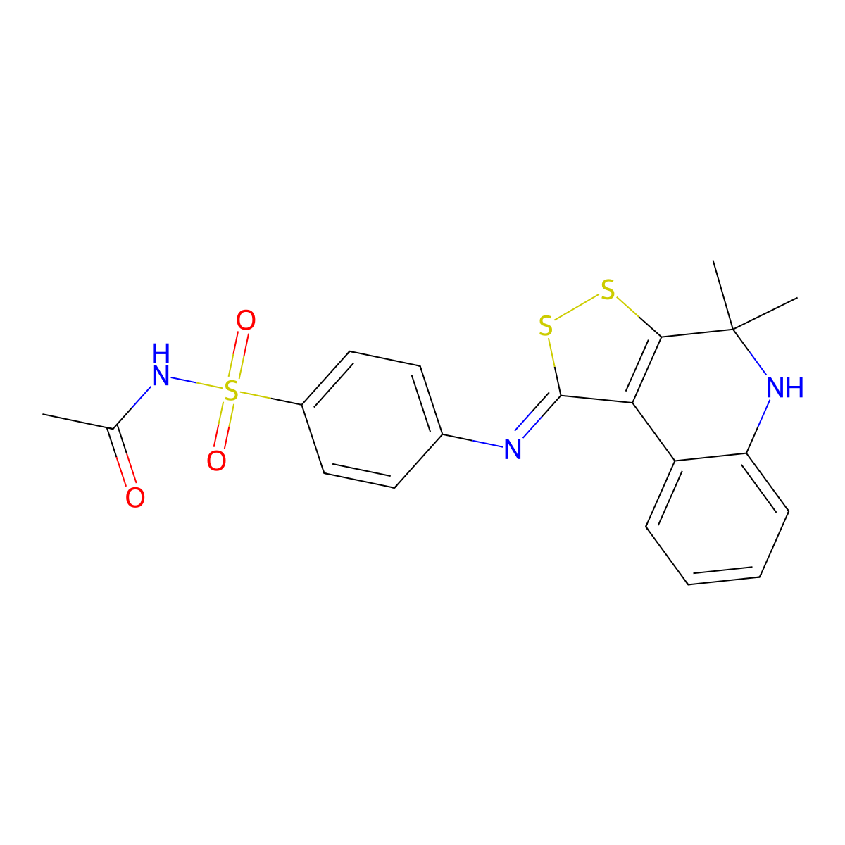 N-[(4-{[(1Z)-4,4-dimethyl-4,5-dihydro-1H-[1,2]dithiolo[3,4-c]quinolin-1-ylidene]amino}phenyl)sulfonyl]acetamide molecular structure, CAS 309725-83-5