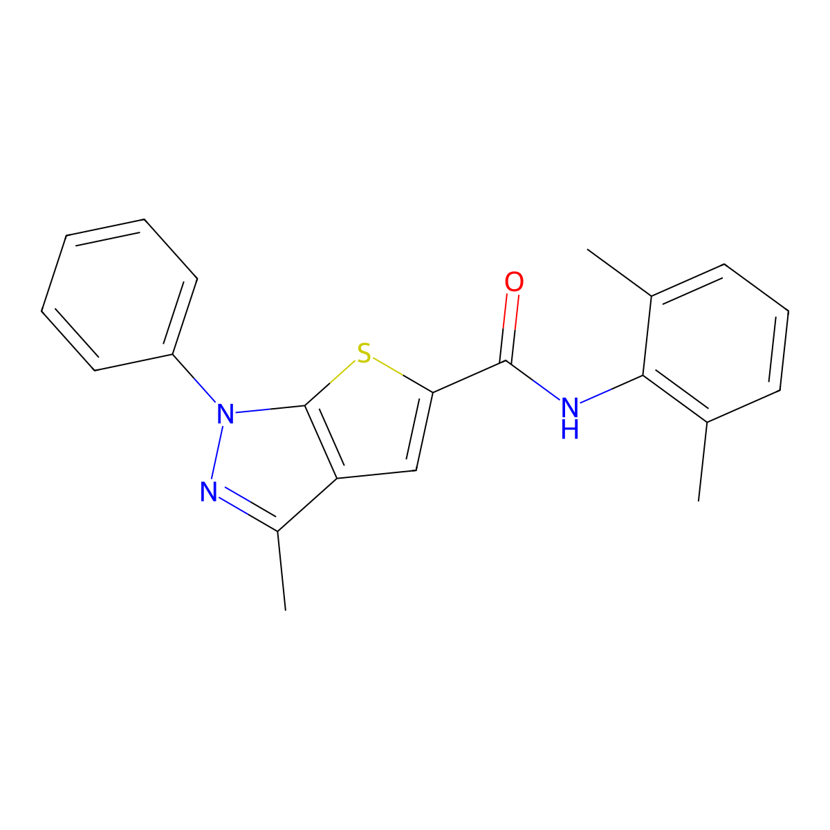 N-(2,6-dimethylphenyl)-3-methyl-1-phenyl-1H-thieno[2,3-c]pyrazole-5-carboxamide molecular structure, CAS 309726-04-3