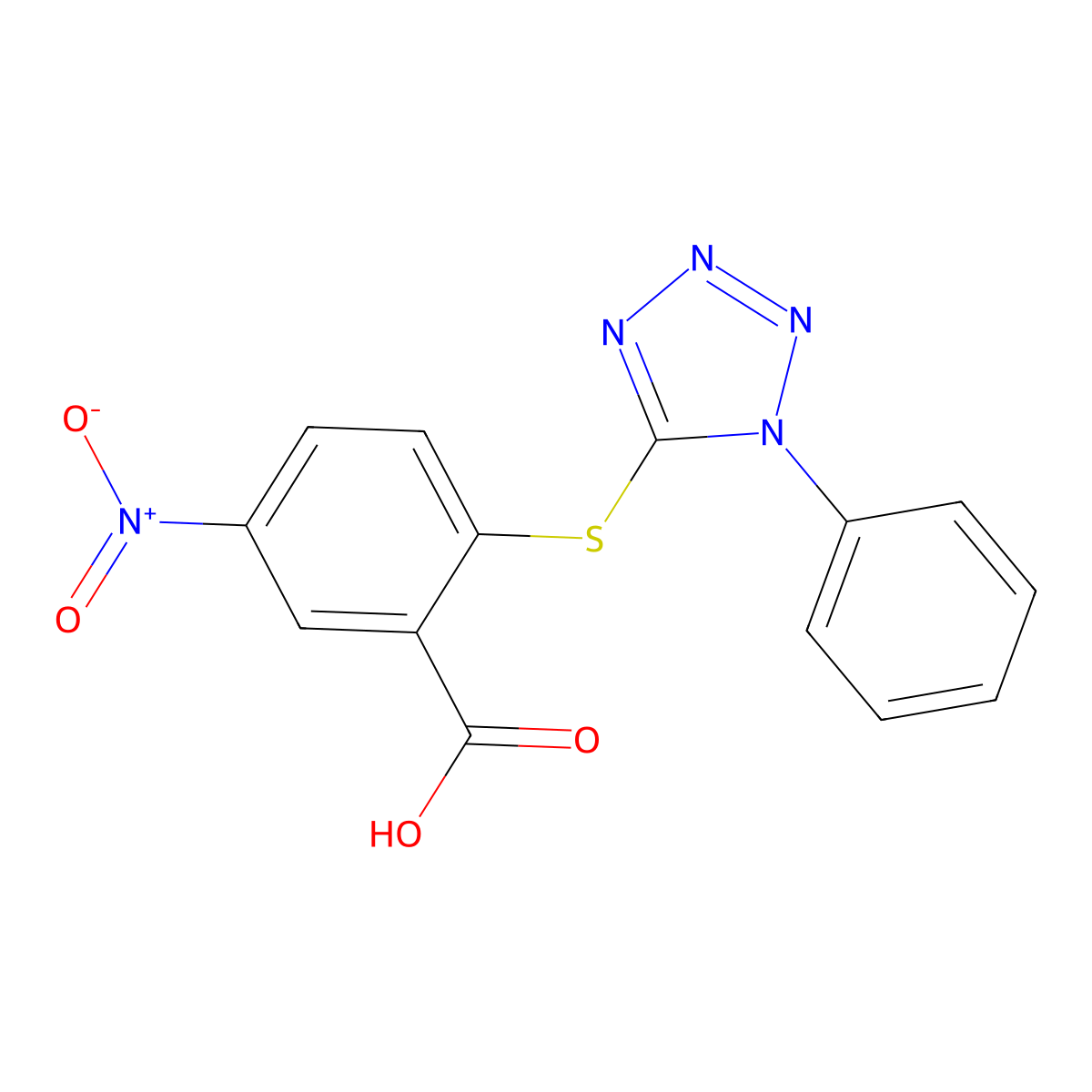 5-nitro-2-[(1-phenyl-1H-1,2,3,4-tetrazol-5-yl)sulfanyl]benzoic acid molecular structure, CAS 309726-59-8