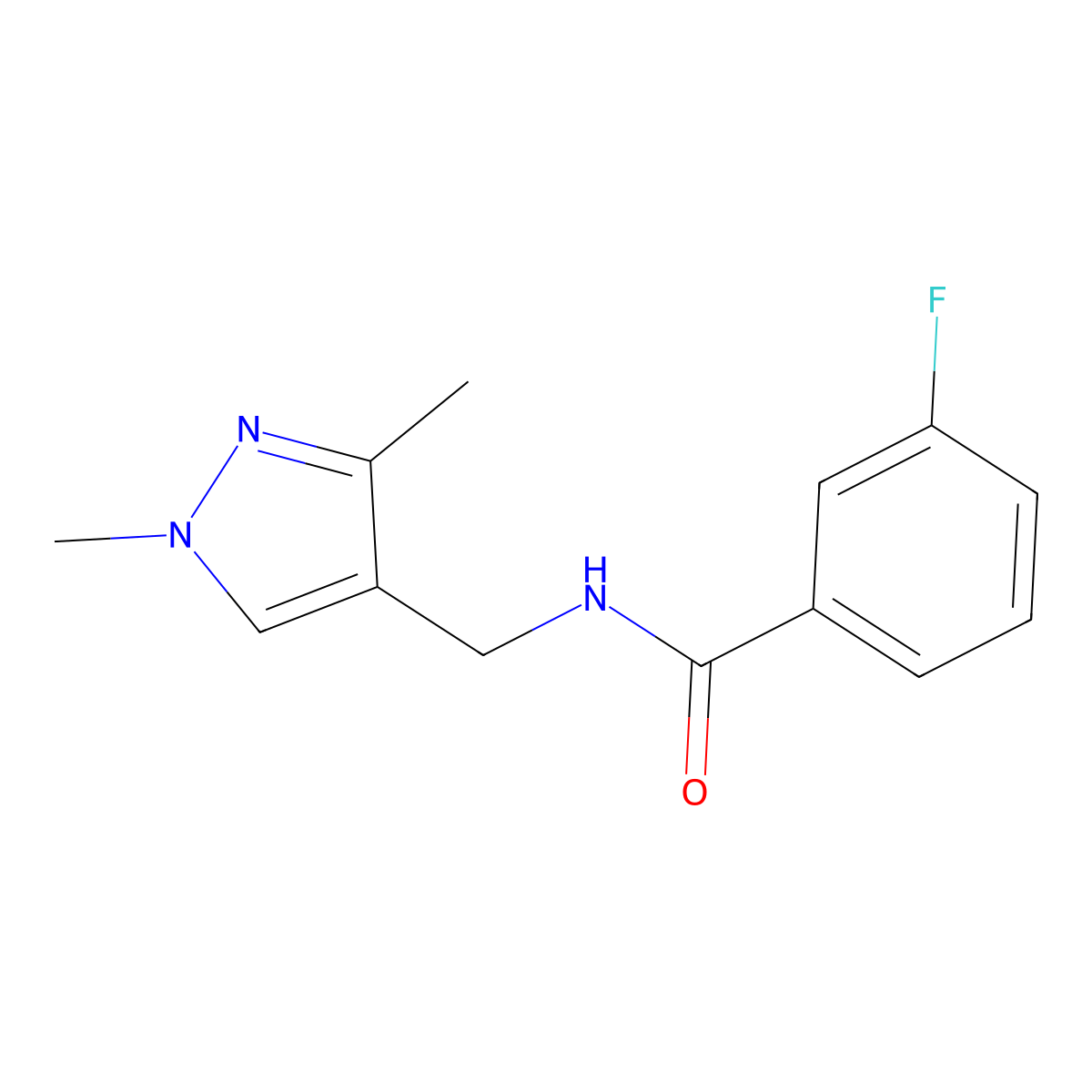 N-[(1,3-dimethyl-1H-pyrazol-4-yl)methyl]-3-fluorobenzamide molecular structure, CAS 309726-78-1