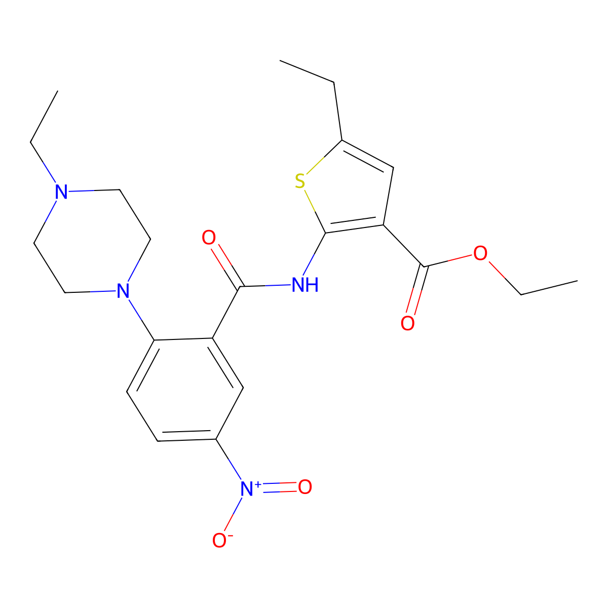 Ethyl 5-ethyl-2-[[2-(4-ethylpiperazin-1-yl)-5-nitrobenzoyl]amino]thiophene-3-carboxylate molecular structure, CAS 309728-00-5