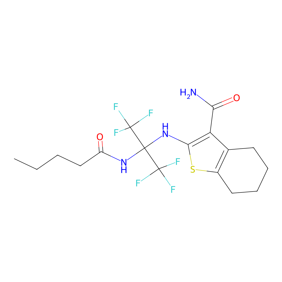 2-[[1,1,1,3,3,3-Hexafluoro-2-(pentanoylamino)propan-2-yl]amino]-4,5,6,7-tetrahydro-1-benzothiophene-3-carboxamide molecular structure, CAS 309730-85-6