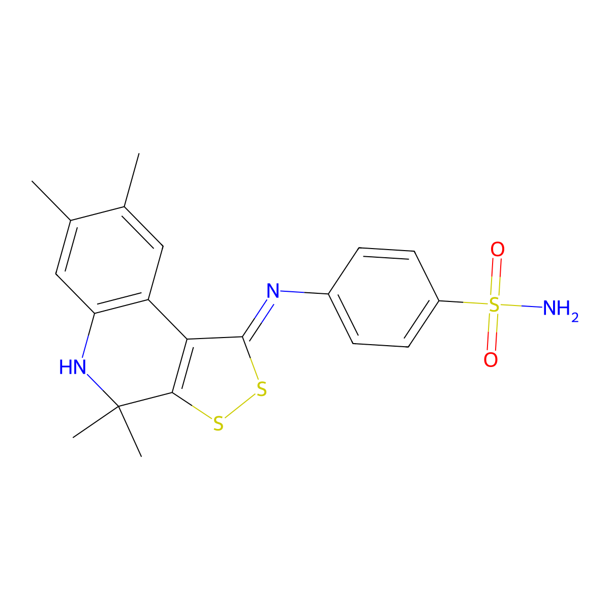 4-{[(1Z)-4,4,7,8-tetramethyl-4,5-dihydro-1H-[1,2]dithiolo[3,4-c]quinolin-1-ylidene]amino}benzenesulfonamide molecular structure, CAS 309731-18-8