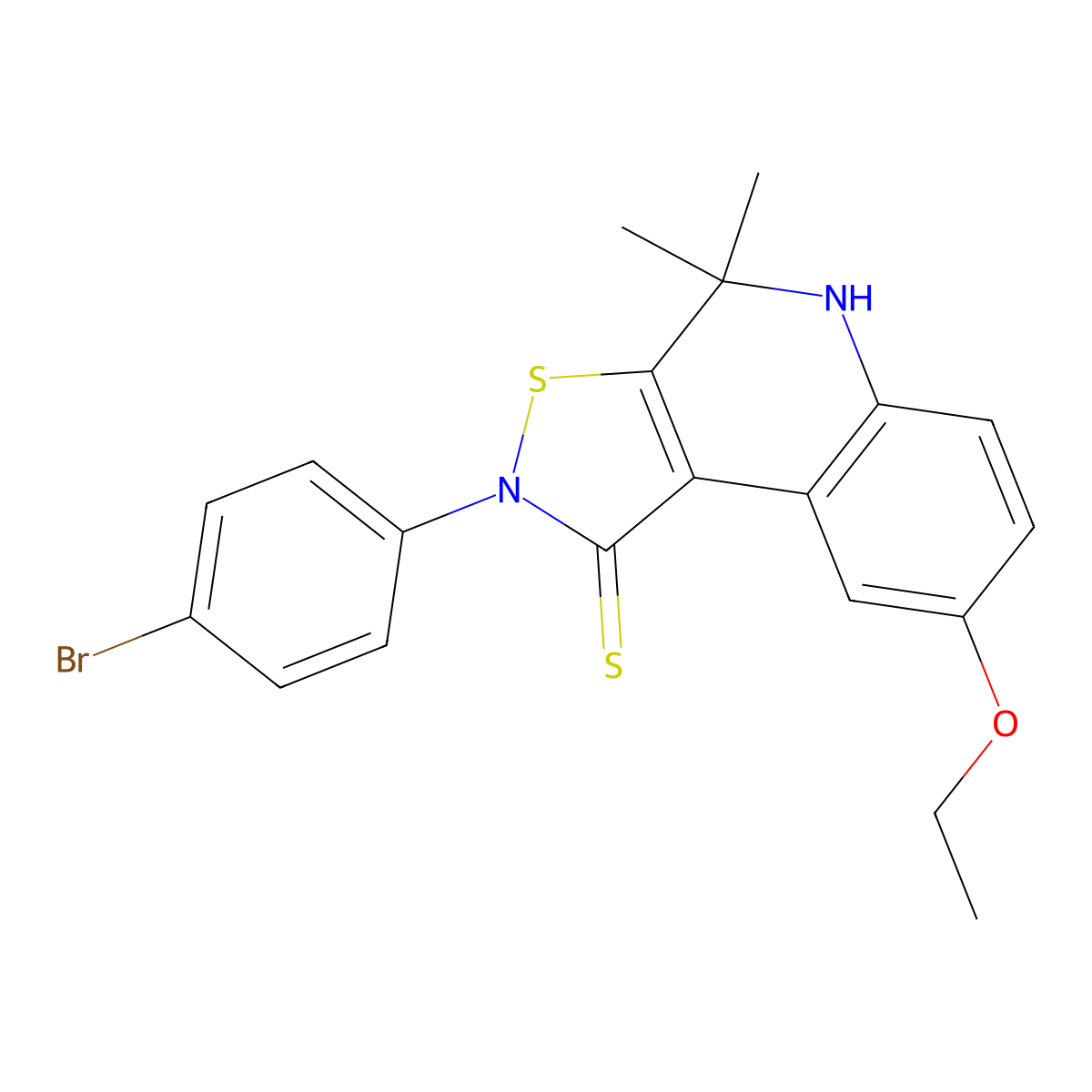 2-(4-bromophenyl)-8-ethoxy-4,4-dimethyl-4,5-dihydroisothiazolo[5,4-c]quinoline-1(2H)-thione molecular structure, CAS 309731-37-1