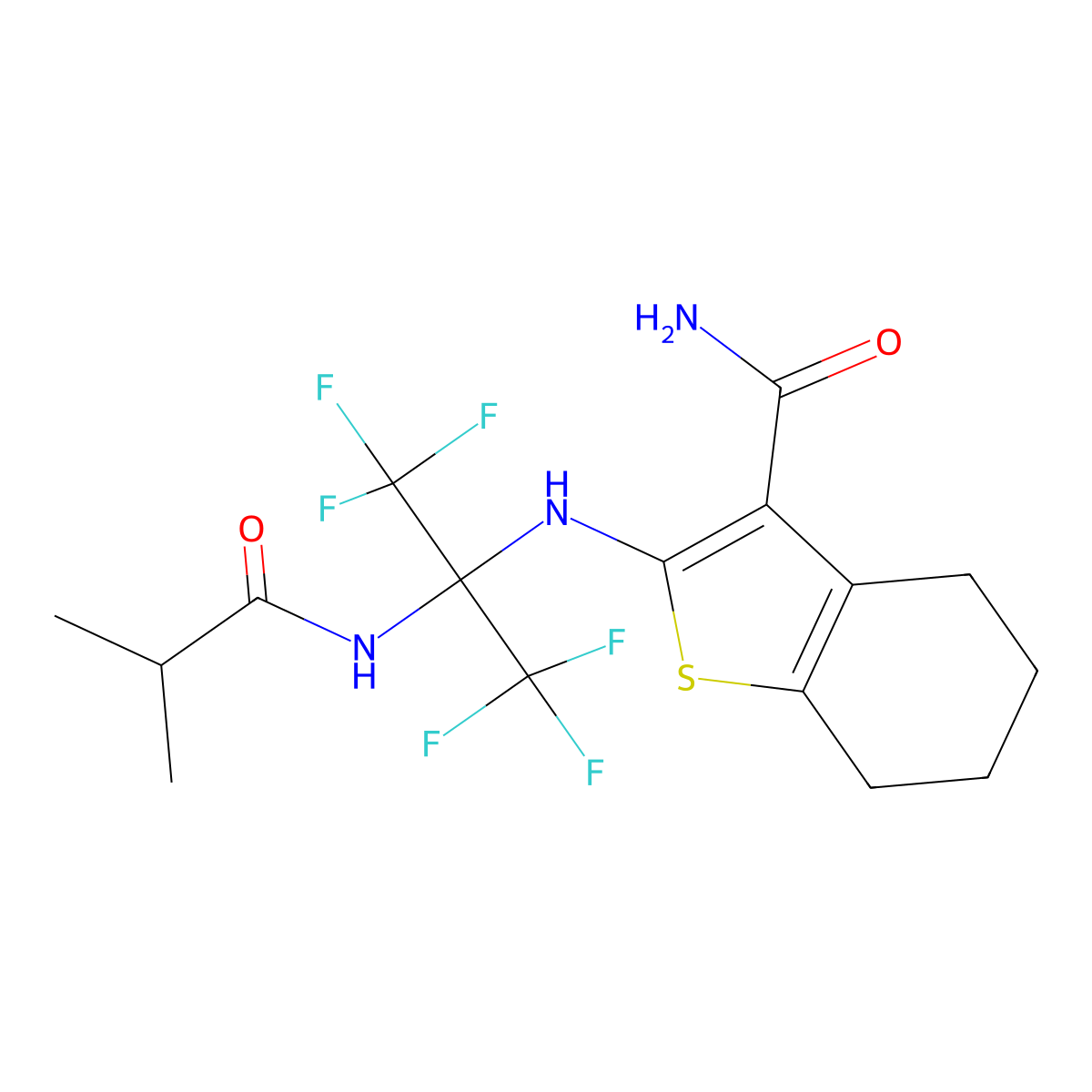 2-[[1,1,1,3,3,3-Hexafluoro-2-(2-methylpropanoylamino)propan-2-yl]amino]-4,5,6,7-tetrahydro-1-benzothiophene-3-carboxamide molecular structure, CAS 309731-49-5