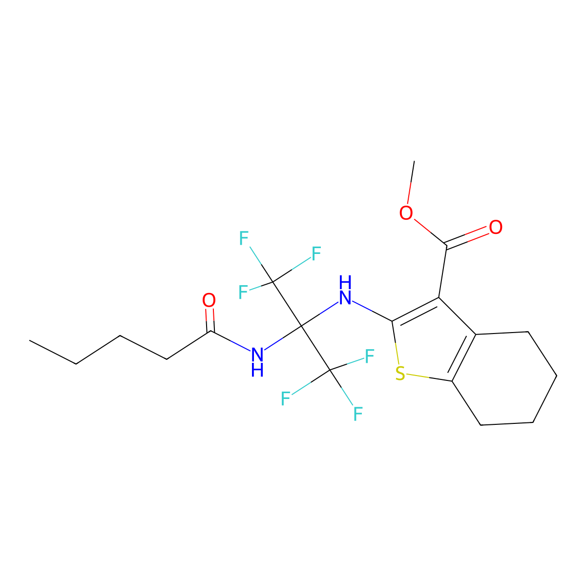 Methyl 2-[[1,1,1,3,3,3-hexafluoro-2-(pentanoylamino)propan-2-yl]amino]-4,5,6,7-tetrahydro-1-benzothiophene-3-carboxylate molecular structure, CAS 309731-51-9