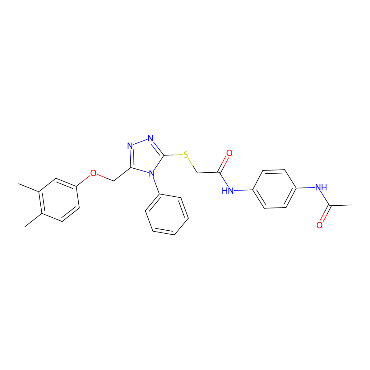 N-(4-acetamidophenyl)-2-[[5-[(3,4-dimethylphenoxy)methyl]-4-phenyl-1,2,4-triazol-3-yl]sulfanyl]acetamide molecular structure, CAS 309731-79-1