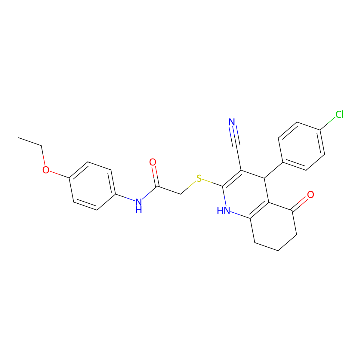 2-{[4-(4-chlorophenyl)-3-cyano-5-oxo-1,4,5,6,7,8-hexahydroquinolin-2-yl]sulfanyl}-N-(4-ethoxyphenyl)acetamide molecular structure, CAS 309732-12-5