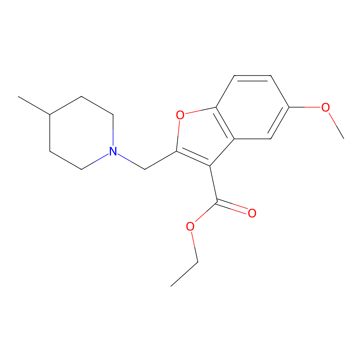 Ethyl 5-methoxy-2-[(4-methylpiperidin-1-yl)methyl]-1-benzofuran-3-carboxylate molecular structure, CAS 309732-14-7