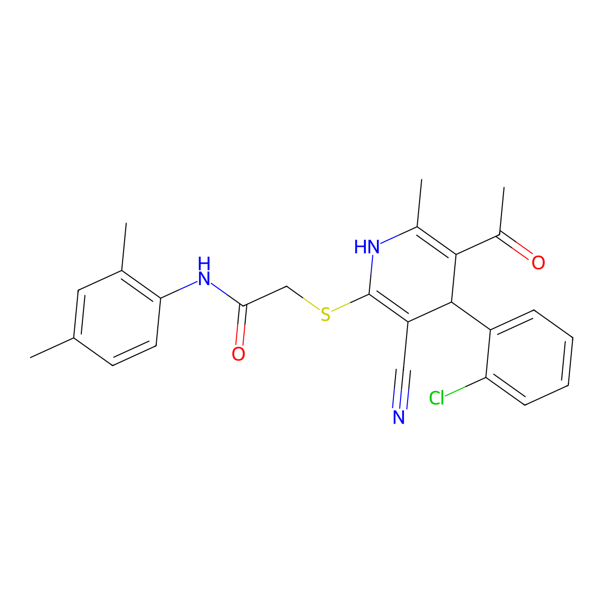 2-{[5-acetyl-4-(2-chlorophenyl)-3-cyano-6-methyl-1,4-dihydropyridin-2-yl]sulfanyl}-N-(2,4-dimethylphenyl)acetamide molecular structure, CAS 309732-29-4