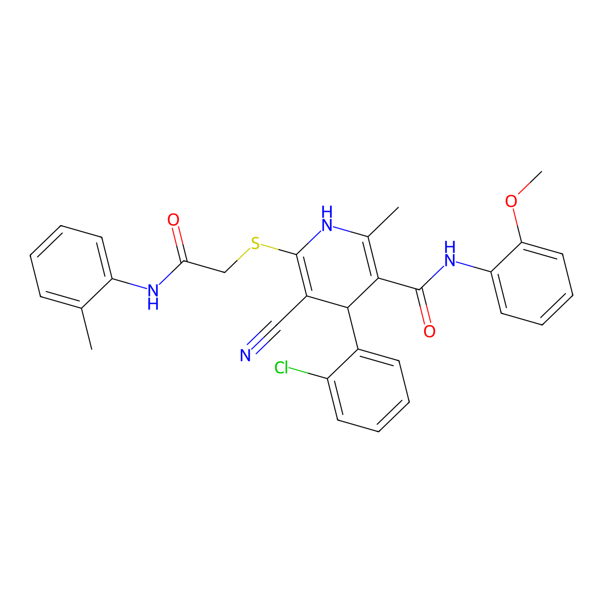 4-(2-chlorophenyl)-5-cyano-N-(2-methoxyphenyl)-2-methyl-6-[2-(2-methylanilino)-2-oxoethyl]sulfanyl-1,4-dihydropyridine-3-carboxamide molecular structure, CAS 309732-32-9