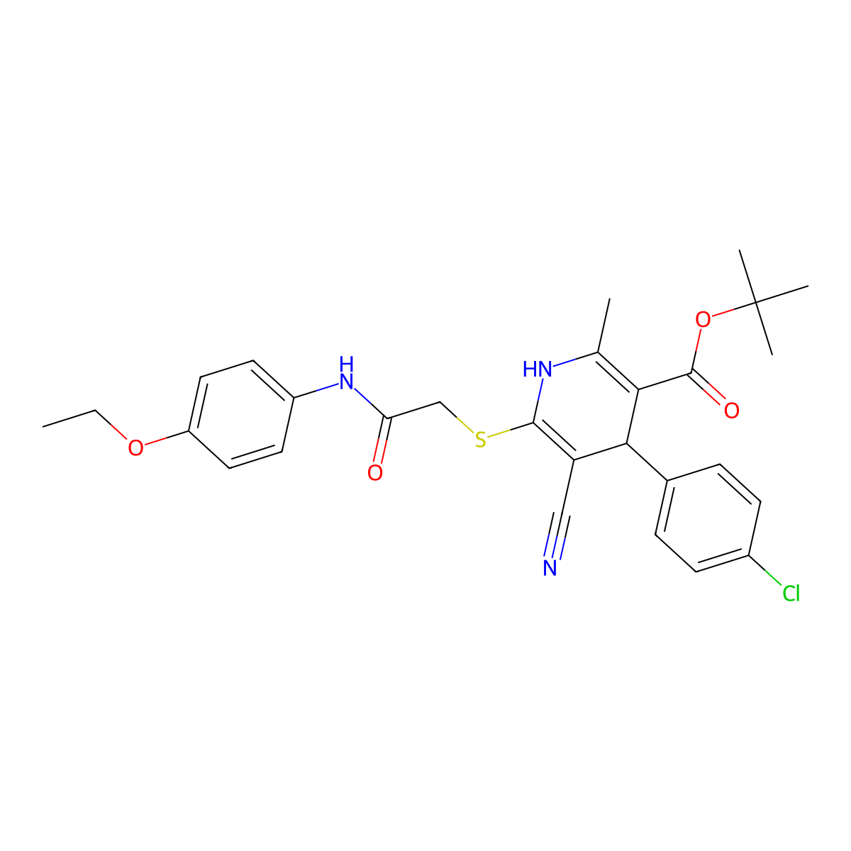 Tert-butyl 4-(4-chlorophenyl)-5-cyano-6-((2-((4-ethoxyphenyl)amino)-2-oxoethyl)thio)-2-methyl-1,4-dihydropyridine-3-carboxylate molecular structure, CAS 309732-36-3