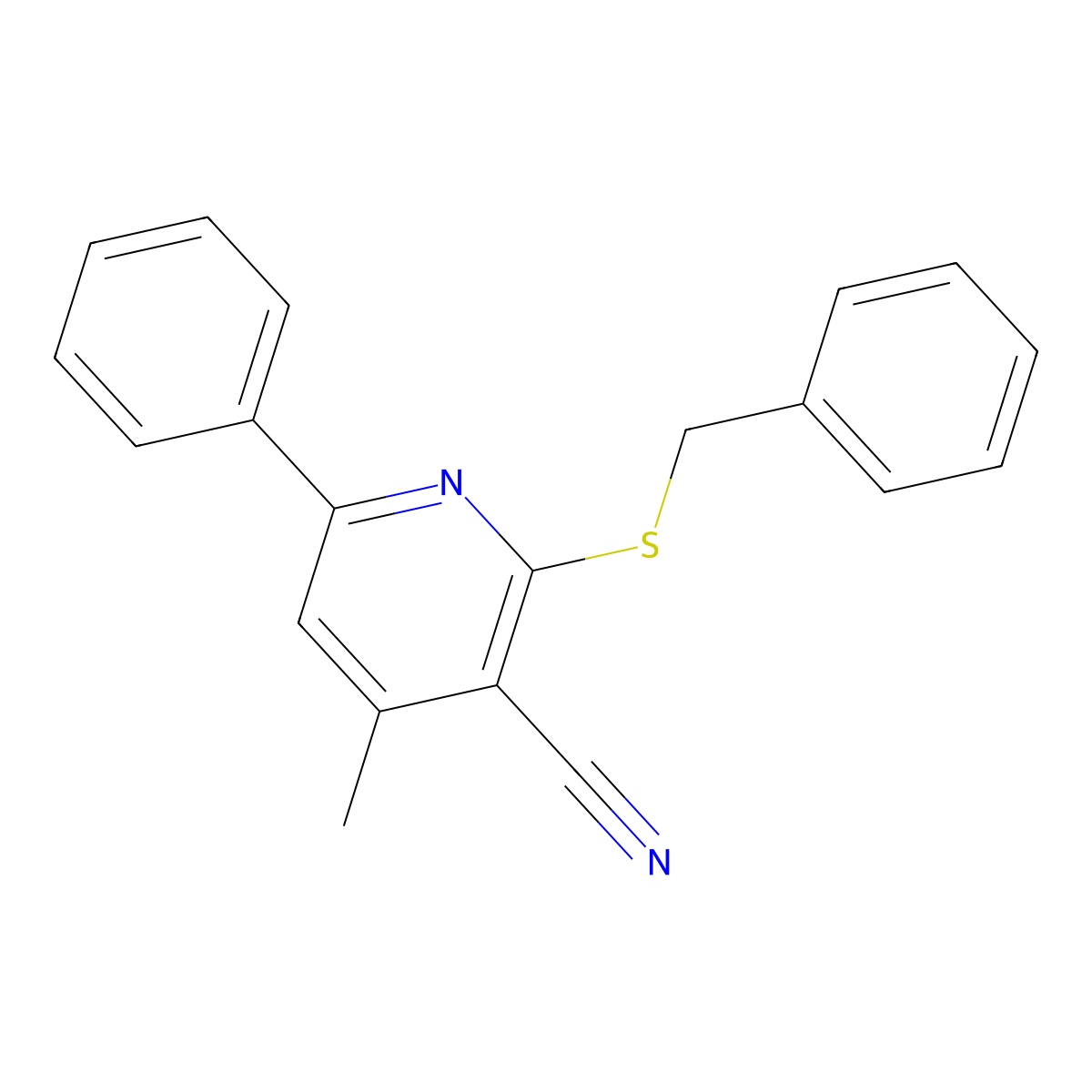 2-Benzylsulfanyl-4-methyl-6-phenylpyridine-3-carbonitrile molecular structure, CAS 309732-46-5