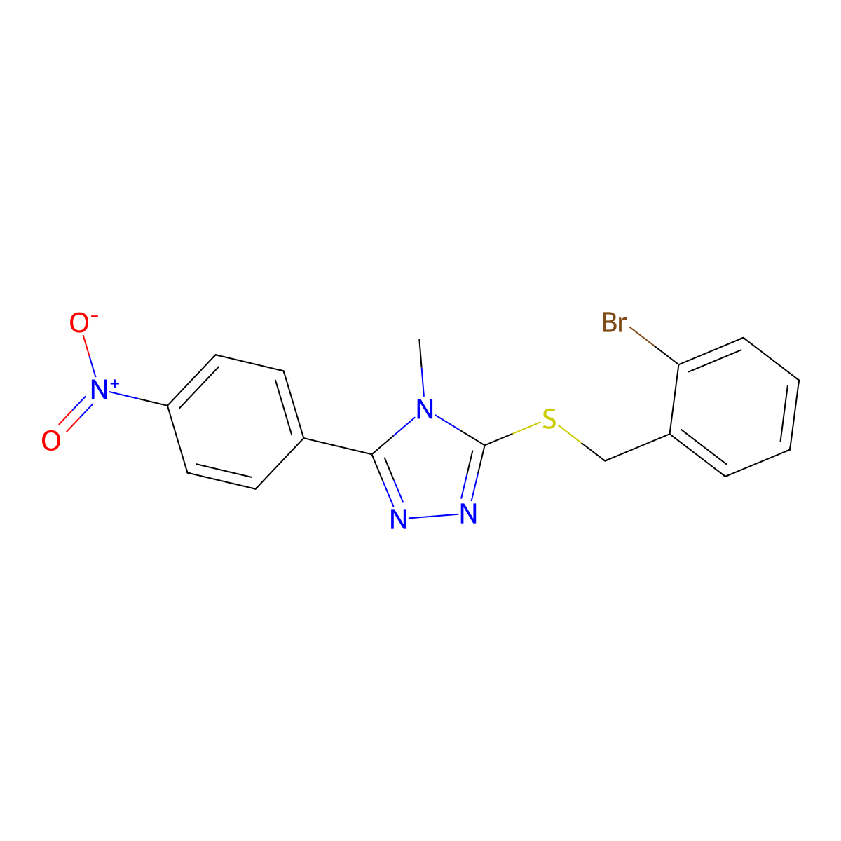 3-[(2-Bromophenyl)methylsulfanyl]-4-methyl-5-(4-nitrophenyl)-1,2,4-triazole molecular structure, CAS 309733-06-0