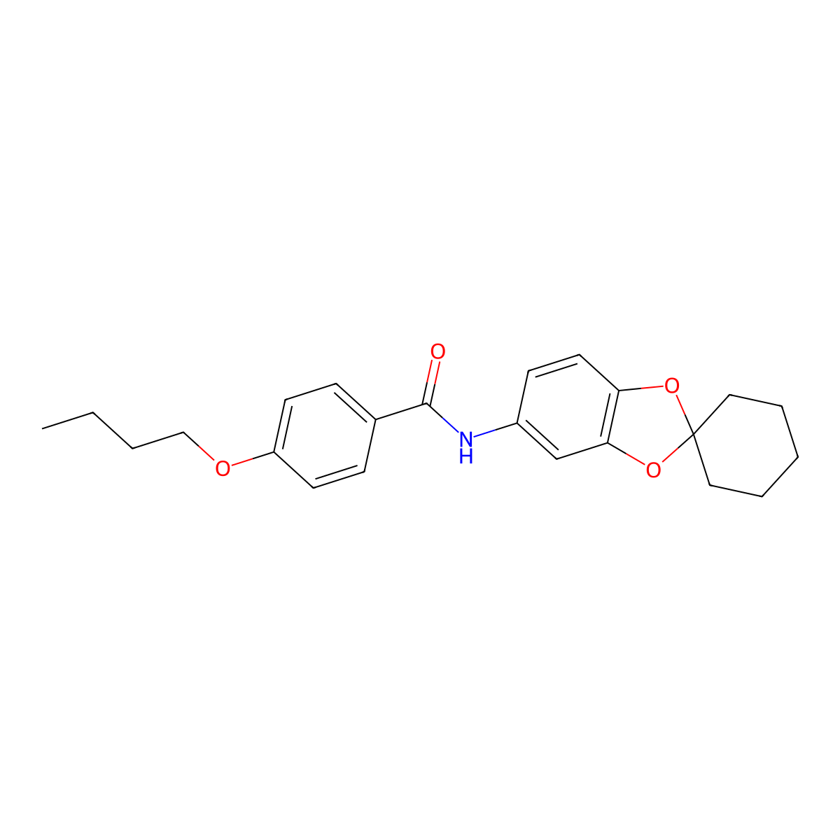 4-butoxy-N-spiro[1,3-benzodioxole-2,1'-cyclohexane]-5-ylbenzamide molecular structure, CAS 309733-07-1