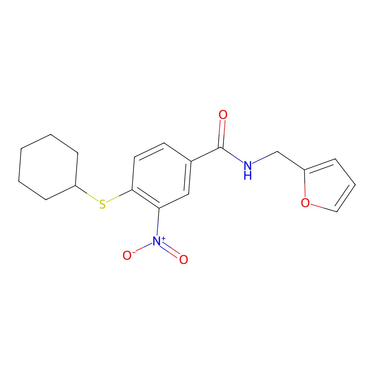 4-cyclohexylsulfanyl-N-(furan-2-ylmethyl)-3-nitrobenzamide molecular structure, CAS 309733-12-8