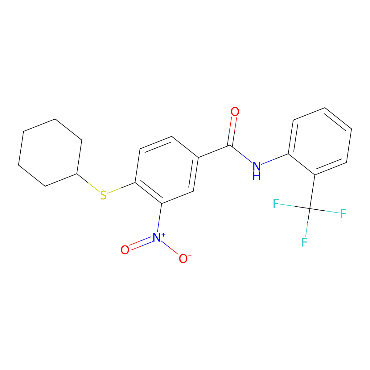 4-cyclohexylsulfanyl-3-nitro-N-[2-(trifluoromethyl)phenyl]benzamide molecular structure, CAS 309733-20-8