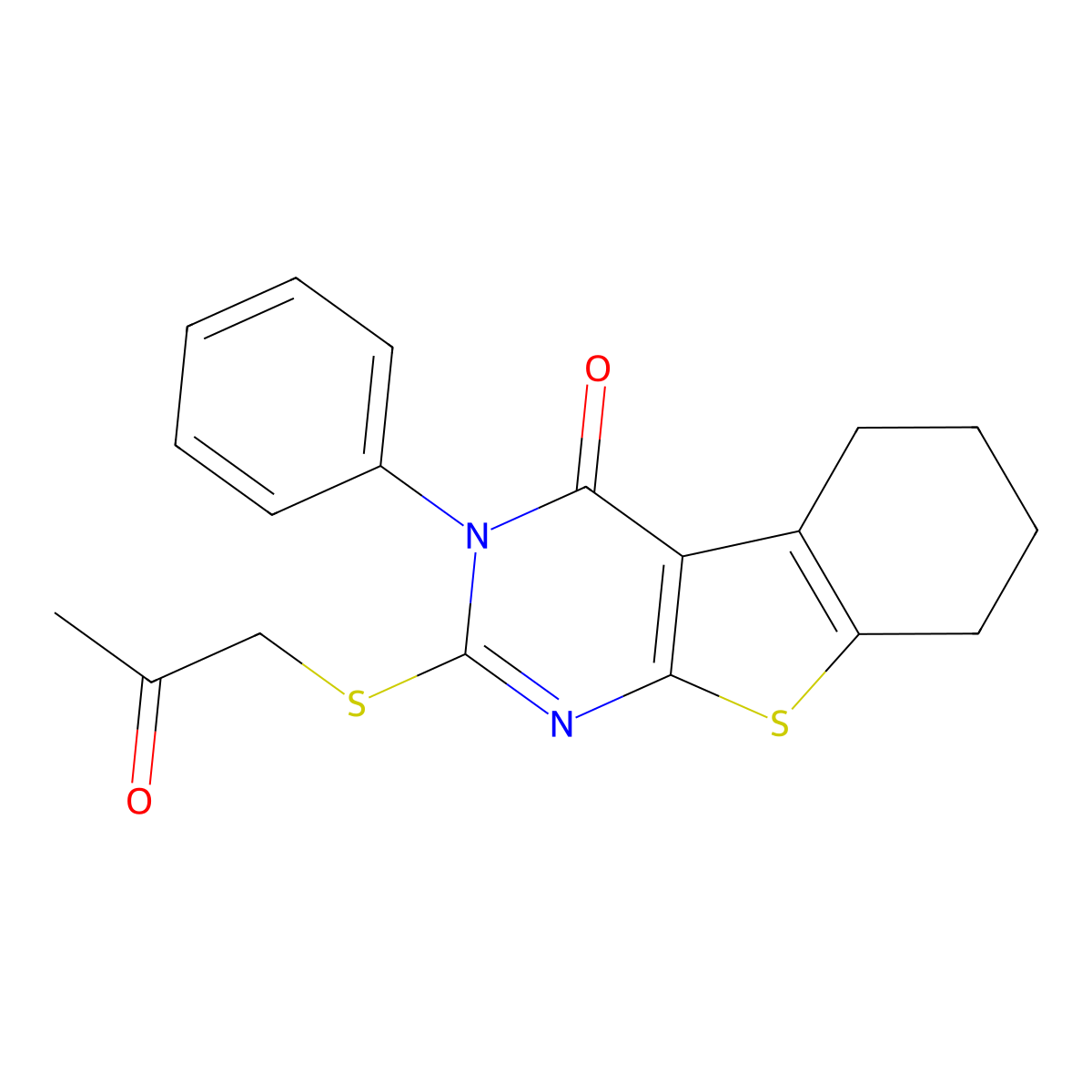 2-(2-Oxopropylsulfanyl)-3-phenyl-5,6,7,8-tetrahydro-[1]benzothiolo[2,3-d]pyrimidin-4-one molecular structure, CAS 309734-06-3