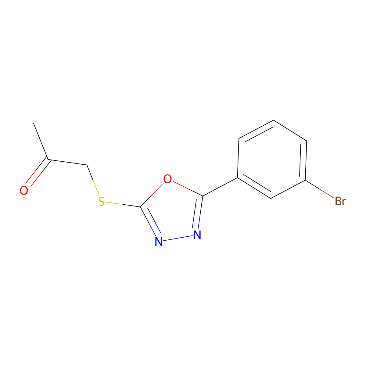 1-[5-(3-Bromophenyl)-1,3,4-oxadiazol-2-ylthio]acetone molecular structure, CAS 309734-81-4
