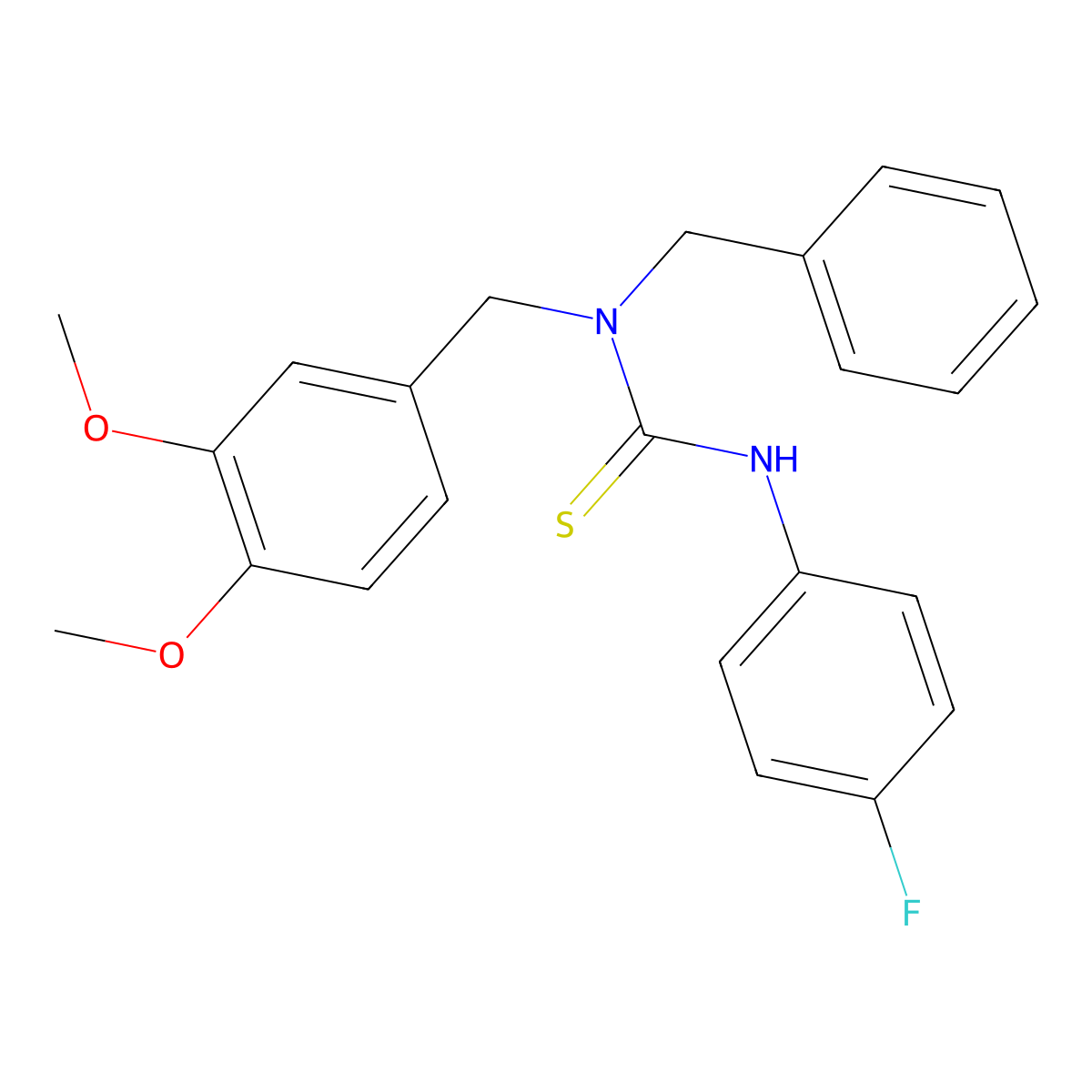 N-((3,4-Dimethoxyphenyl)methyl)-N'-(4-fluorophenyl)-N-(phenylmethyl)thiourea molecular structure, CAS 309734-89-2