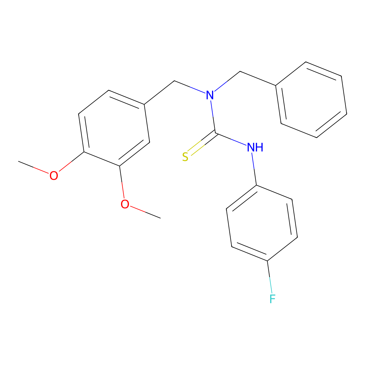N-((3,4-Dimethoxyphenyl)methyl)-N'-(4-fluorophenyl)-N-(phenylmethyl)thiourea molecular structure, CAS 309734-89-2