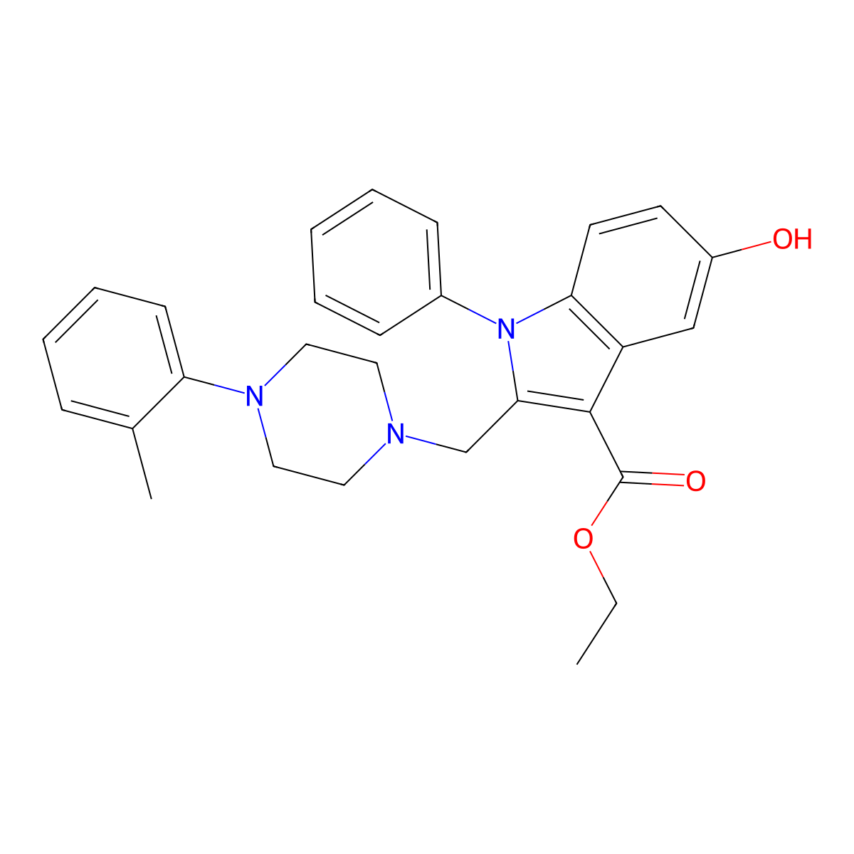 ethyl 5-hydroxy-2-{[4-(2-methylphenyl)piperazin-1-yl]methyl}-1-phenyl-1H-indole-3-carboxylate molecular structure, CAS 309735-06-6