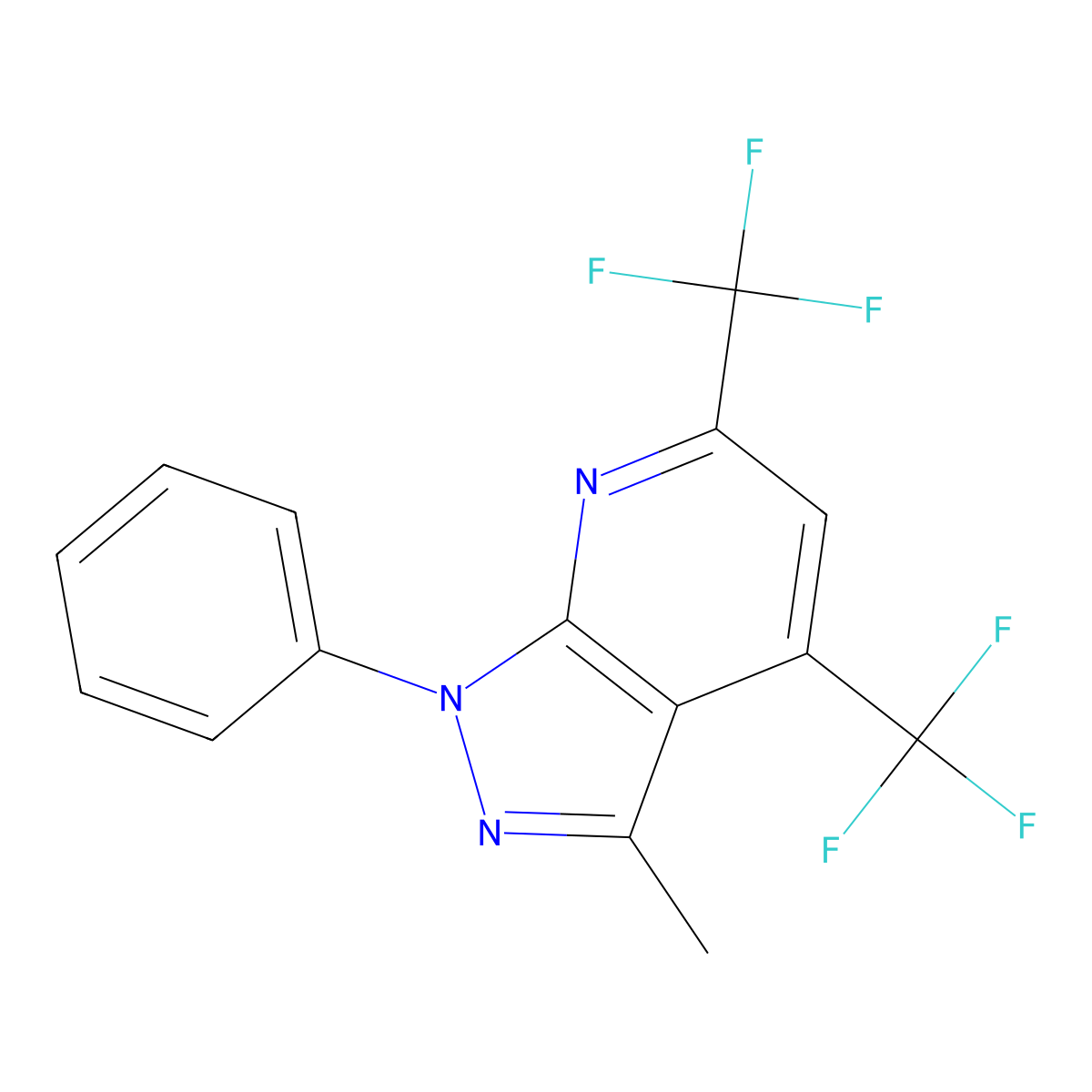 3-methyl-1-phenyl-4,6-bis(trifluoromethyl)-1H-pyrazolo[3,4-b]pyridine molecular structure, CAS 309735-37-3