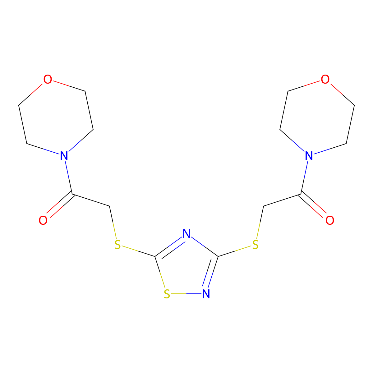 2,2'-((1,2,4-Thiadiazole-3,5-diyl)bis(sulfanediyl))bis(1-morpholinoethanone) molecular structure, CAS 309735-73-7