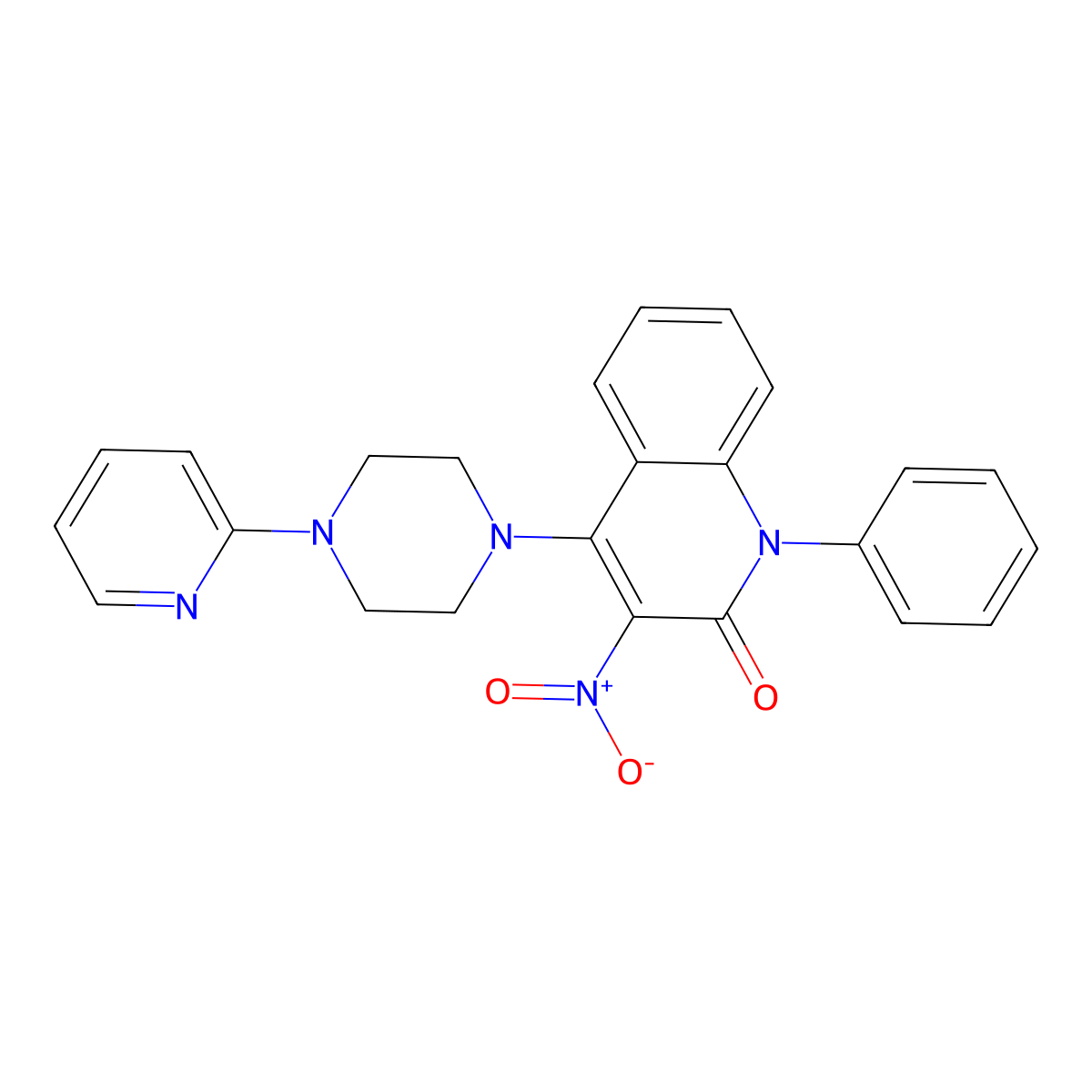3-Nitro-1-phenyl-4-(4-pyridin-2-ylpiperazin-1-yl)quinolin-2-one molecular structure, CAS 309736-11-6