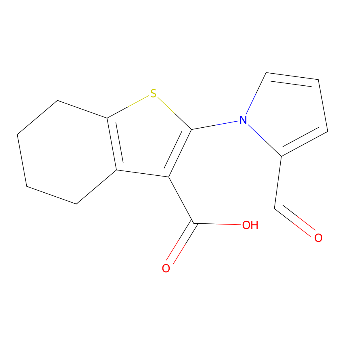 2-(2-formyl-1H-pyrrol-1-yl)-4,5,6,7-tetrahydro-1-benzothiophene-3-carboxylic acid molecular structure, CAS 309736-20-7