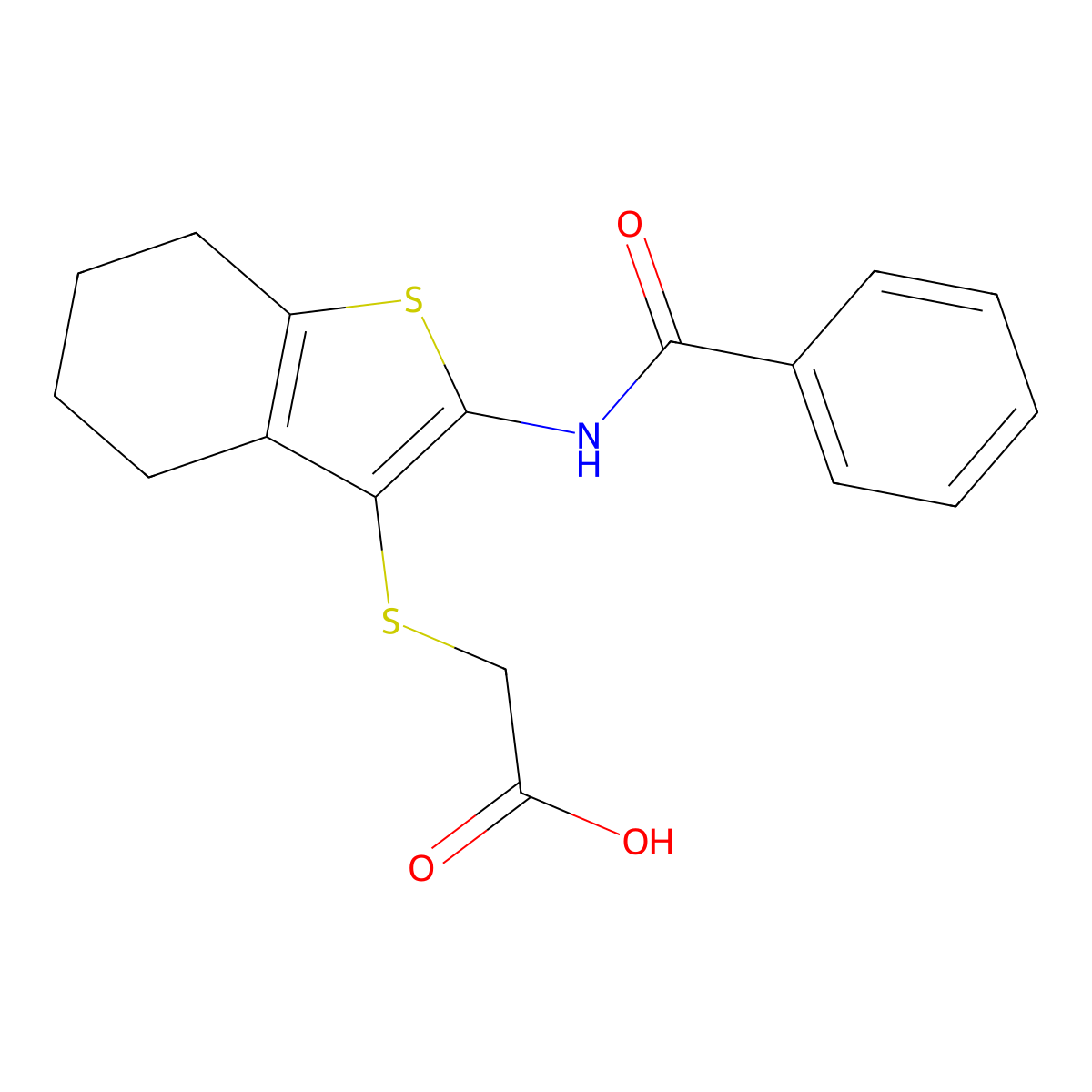 {[2-(Benzoylamino)-4,5,6,7-tetrahydro-1-benzothien-3-yl]sulfanyl}acetic acid molecular structure, CAS 309736-23-0