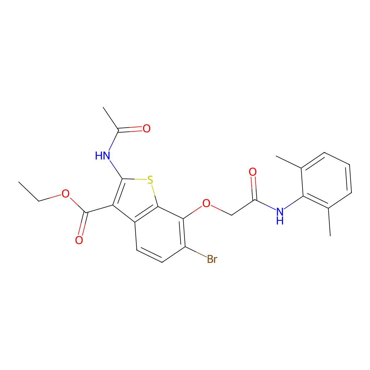 Ethyl 2-acetamido-6-bromo-7-[2-(2,6-dimethylanilino)-2-oxoethoxy]-1-benzothiophene-3-carboxylate molecular structure, CAS 309736-33-2