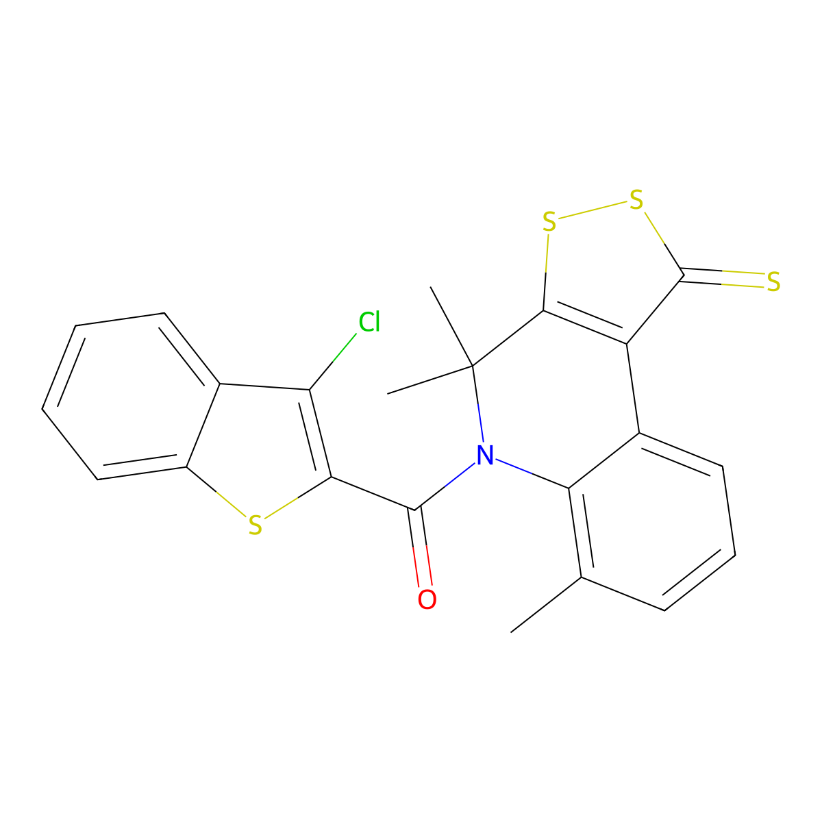 (3-chloro-1-benzothiophen-2-yl)(4,4,6-trimethyl-1-thioxo-1,4-dihydro-5H-[1,2]dithiolo[3,4-c]quinolin-5-yl)methanone molecular structure, CAS 309736-84-3