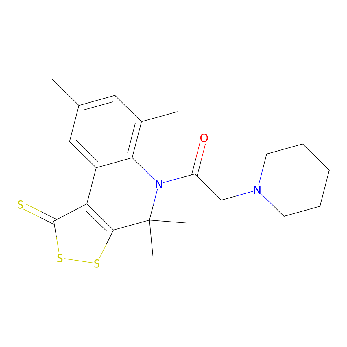 2-(piperidin-1-yl)-1-(4,4,6,8-tetramethyl-1-thioxo-1,4-dihydro-5H-[1,2]dithiolo[3,4-c]quinolin-5-yl)ethanone molecular structure, CAS 309736-86-5