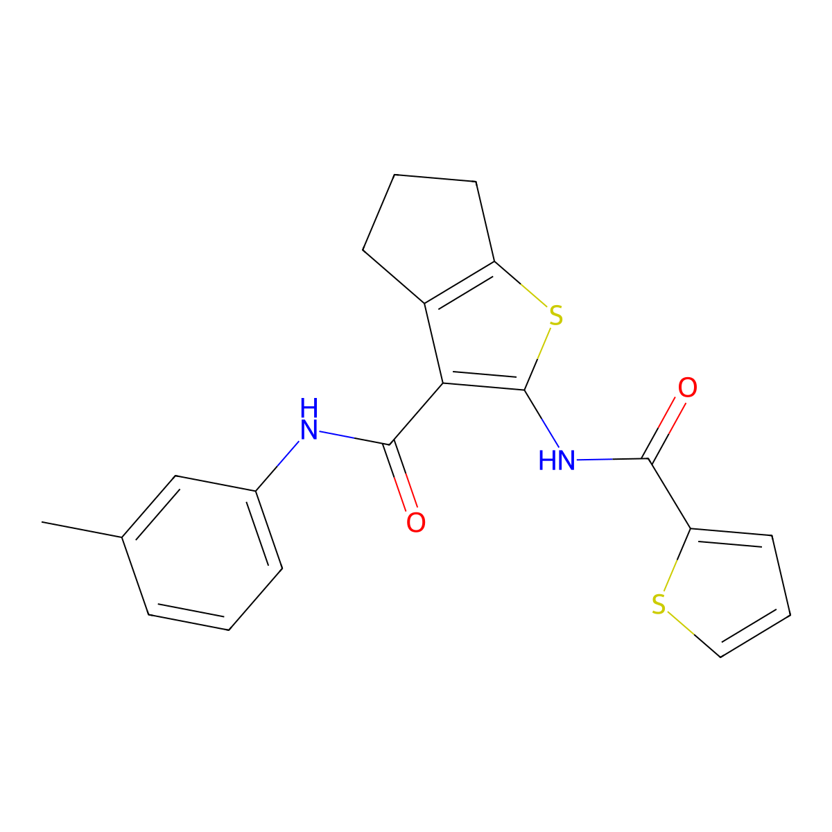N-(3-methylphenyl)-2-(thiophene-2-carbonylamino)-5,6-dihydro-4H-cyclopenta[b]thiophene-3-carboxamide molecular structure, CAS 309737-52-8