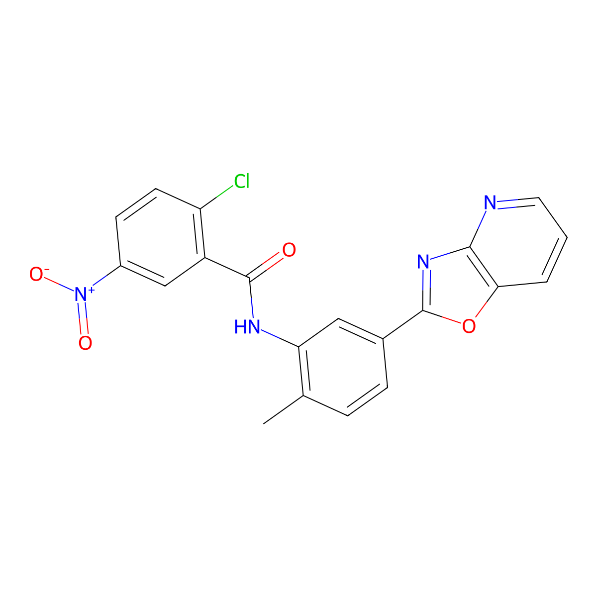 2-Chloro-N-(2-methyl-5-oxazolo[4,5-b]pyridin-2-yl-phenyl)-5-nitro-benzamide molecular structure, CAS 309737-80-2