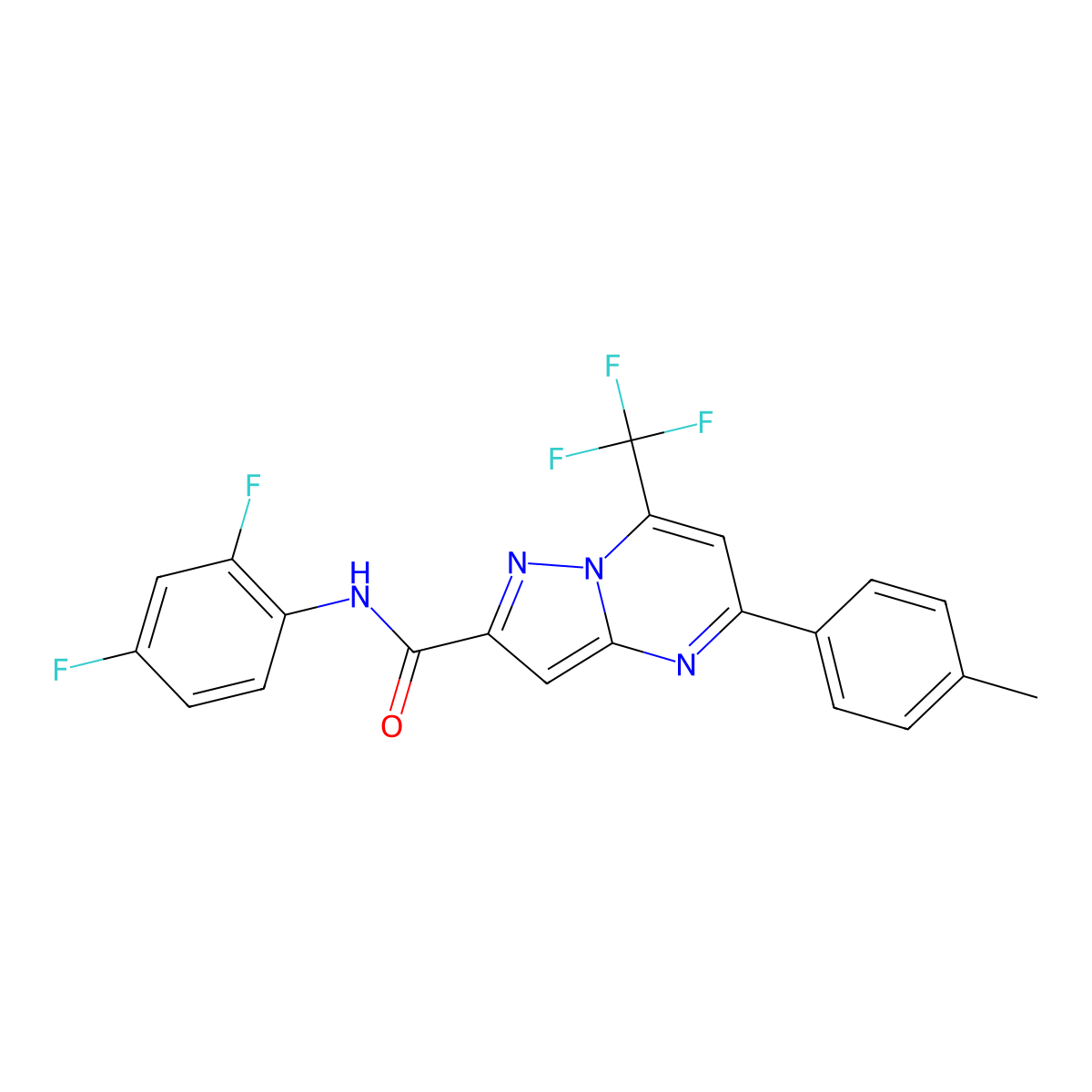 N-(2,4-difluorophenyl)-5-(4-methylphenyl)-7-(trifluoromethyl)pyrazolo[1,5-a]pyrimidine-2-carboxamide molecular structure, CAS 309739-23-9