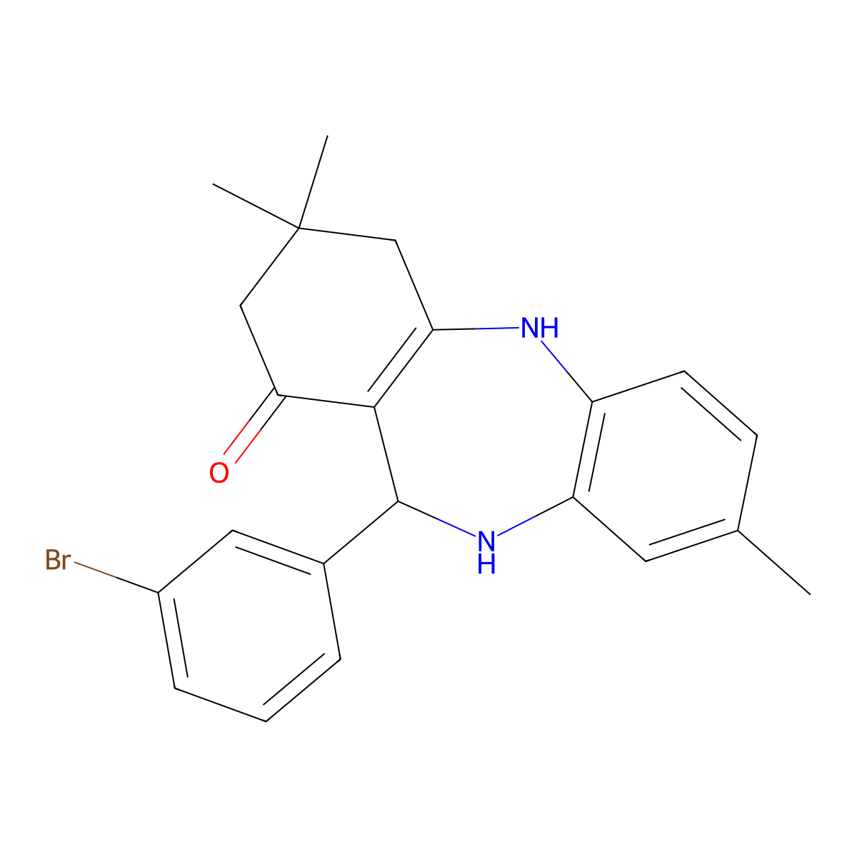 6-(3-bromophenyl)-3,9,9-trimethyl-6,8,10,11-tetrahydro-5H-benzo[b][1,4]benzodiazepin-7-one molecular structure, CAS 309739-81-9