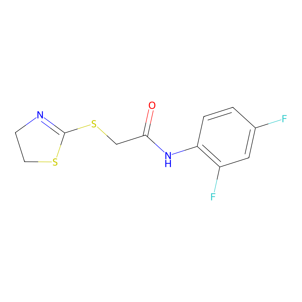 N-(2,4-Difluorophenyl)-2-(4,5-dihydro-1,3-thiazol-2-ylsulfanyl)acetamide molecular structure, CAS 309739-96-6