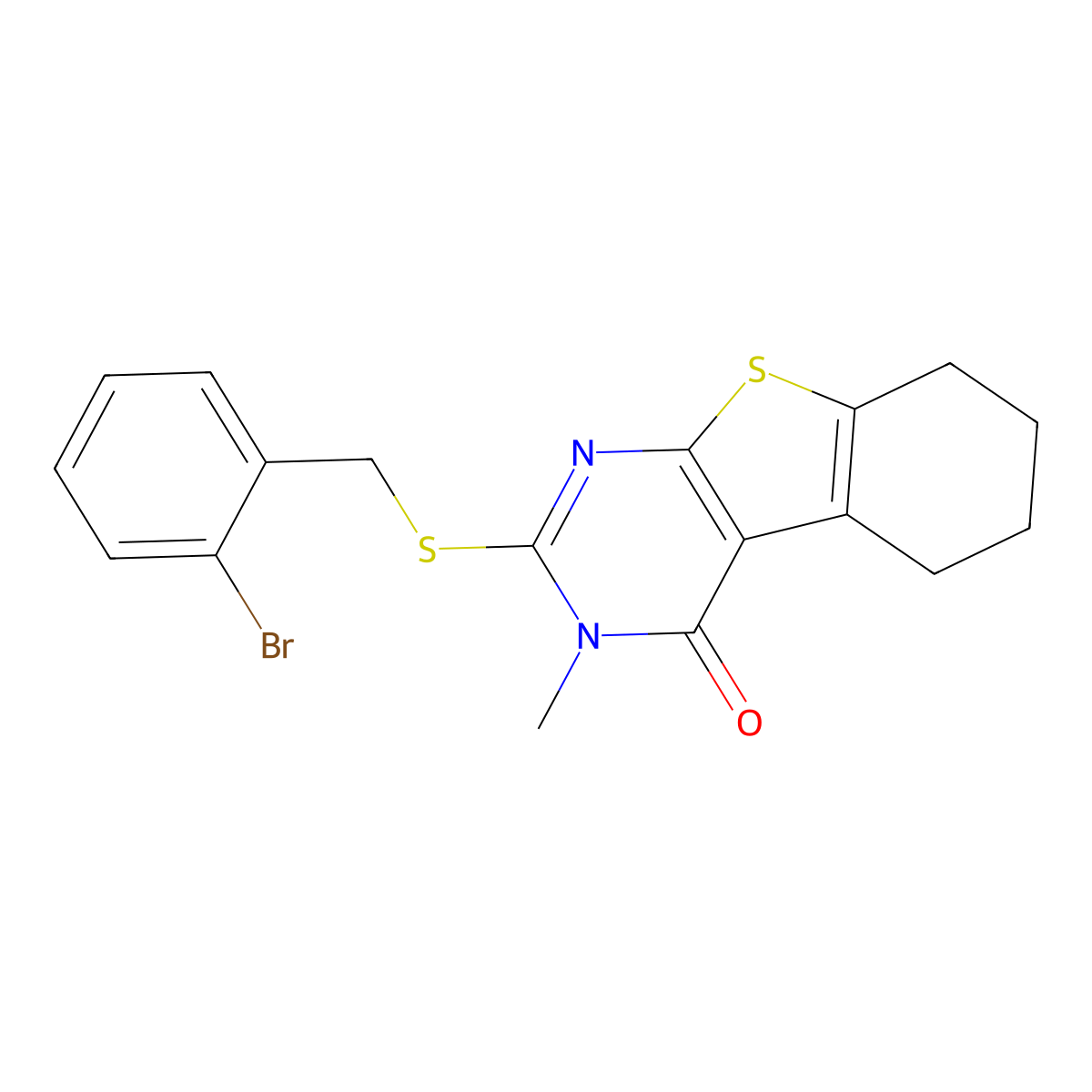2-[(2-Bromophenyl)methylsulfanyl]-3-methyl-5,6,7,8-tetrahydro-[1]benzothiolo[2,3-d]pyrimidin-4-one molecular structure, CAS 309740-29-2