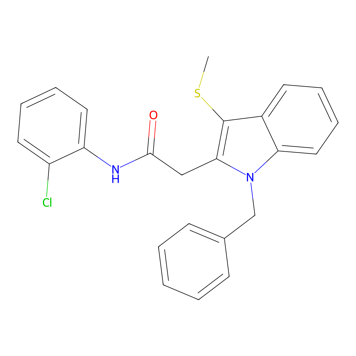 2-(1-benzyl-3-methylsulfanylindol-2-yl)-N-(2-chlorophenyl)acetamide molecular structure, CAS 309740-40-7