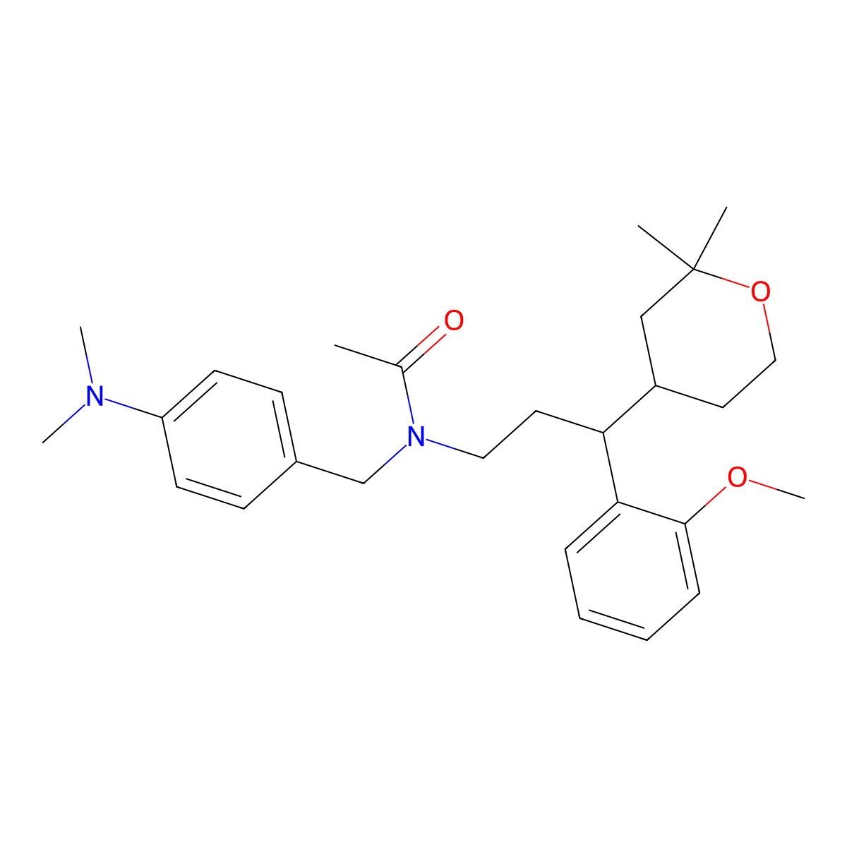 N-[4-(dimethylamino)benzyl]-N-[3-(2,2-dimethyltetrahydro-2H-pyran-4-yl)-3-(2-methoxyphenyl)propyl]acetamide molecular structure, CAS 309741-12-6