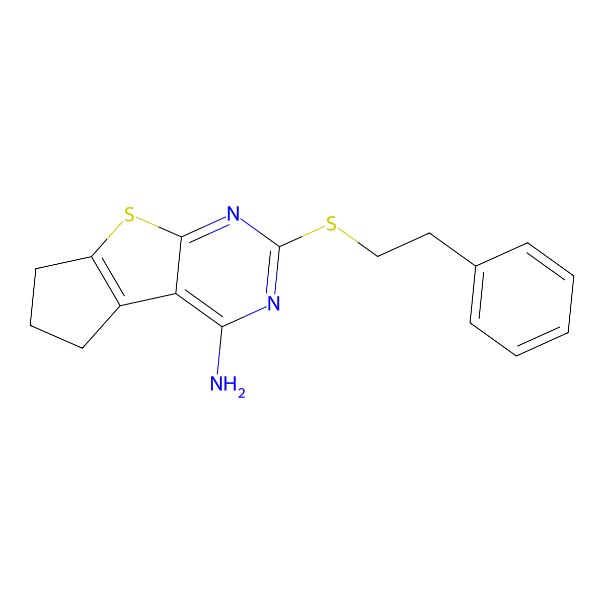 2-[(2-phenylethyl)sulfanyl]-6,7-dihydro-5H-cyclopenta[4,5]thieno[2,3-d]pyrimidin-4-amine molecular structure, CAS 309741-48-8