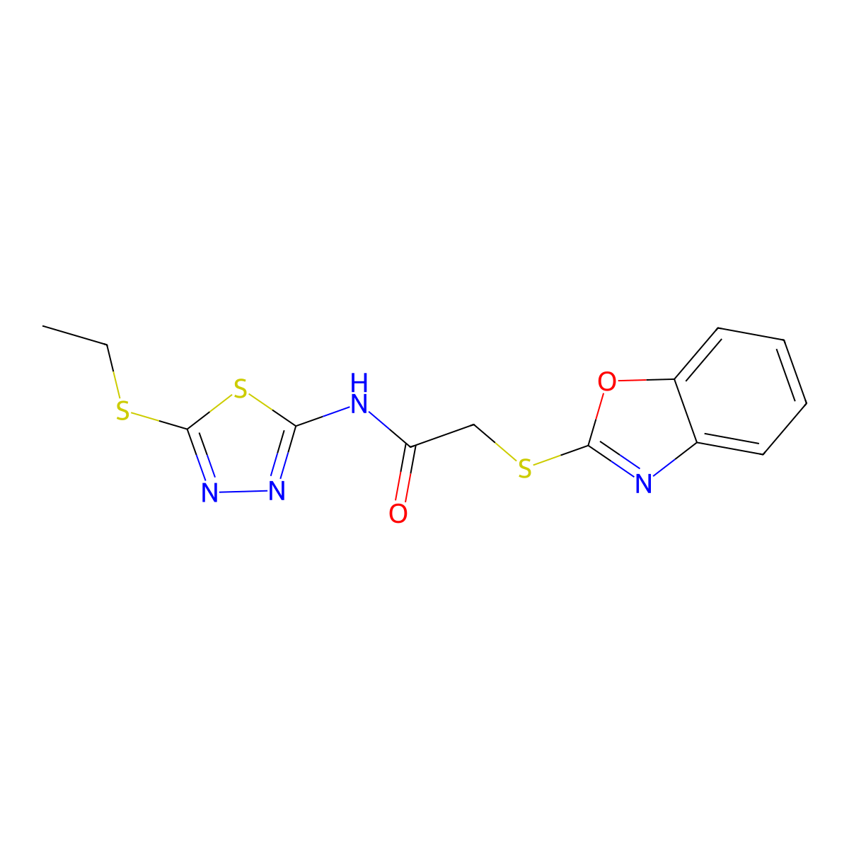 2-(2-Benzoxazolylthio)-N-[5-(ethylthio)-1,3,4-thiadiazol-2-yl]acetamide molecular structure, CAS 309741-57-9