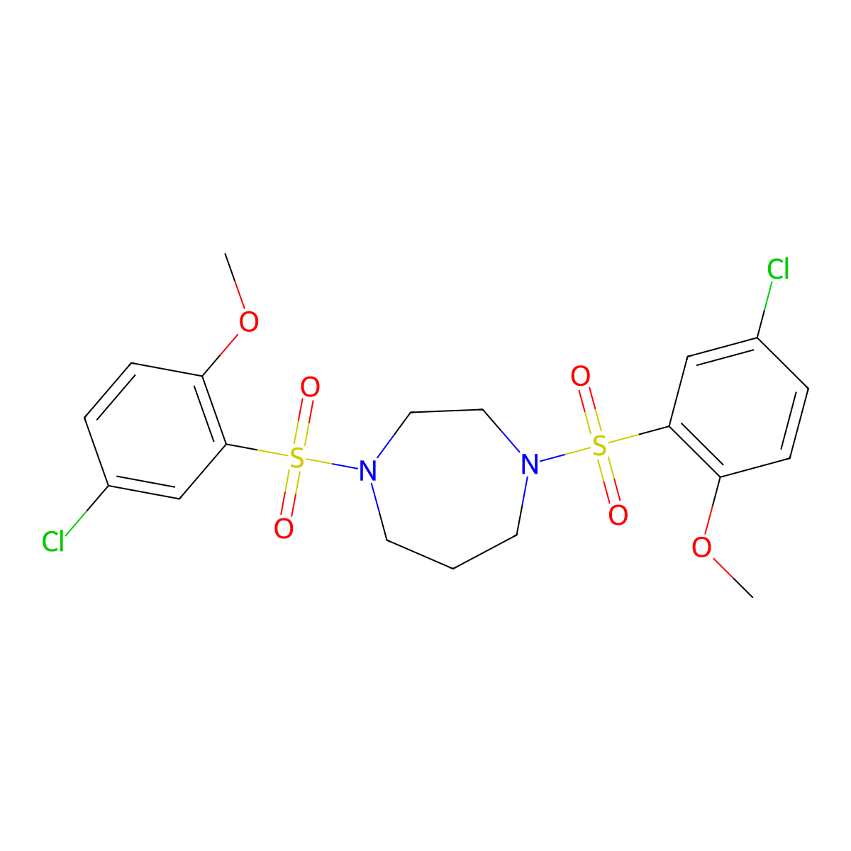 1,4-Bis[(5-chloro-2-methoxyphenyl)sulfonyl]-1,4-diazepane molecular structure, CAS 309741-68-2