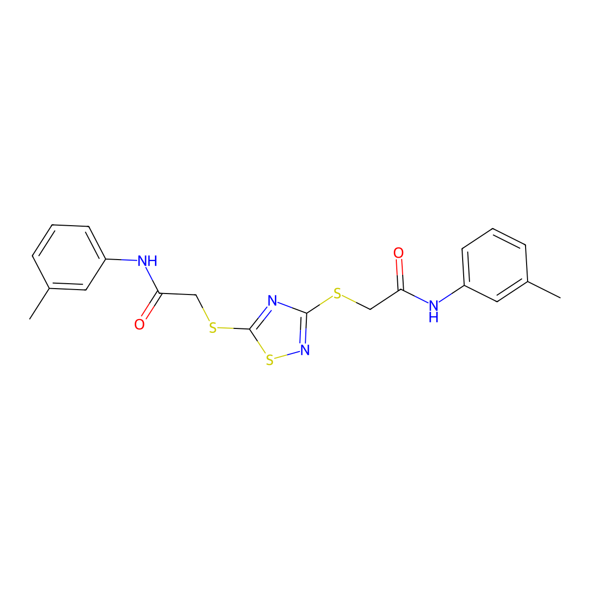 N-(3-Methylphenyl)-2-((3-((2-oxo-2-(3-toluidino)ethyl)sulfanyl)-1,2,4-thiadiazol-5-YL)sulfanyl)acetamide molecular structure, CAS 309741-71-7
